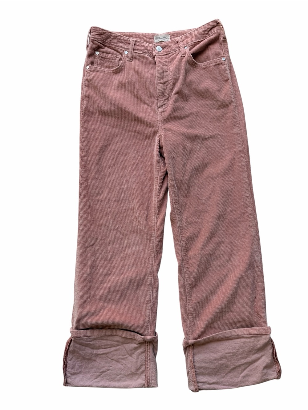 Anthropologie Pilcro Scotty Cuffed High Rise Straight Leg Jeans Corduroy Size 29